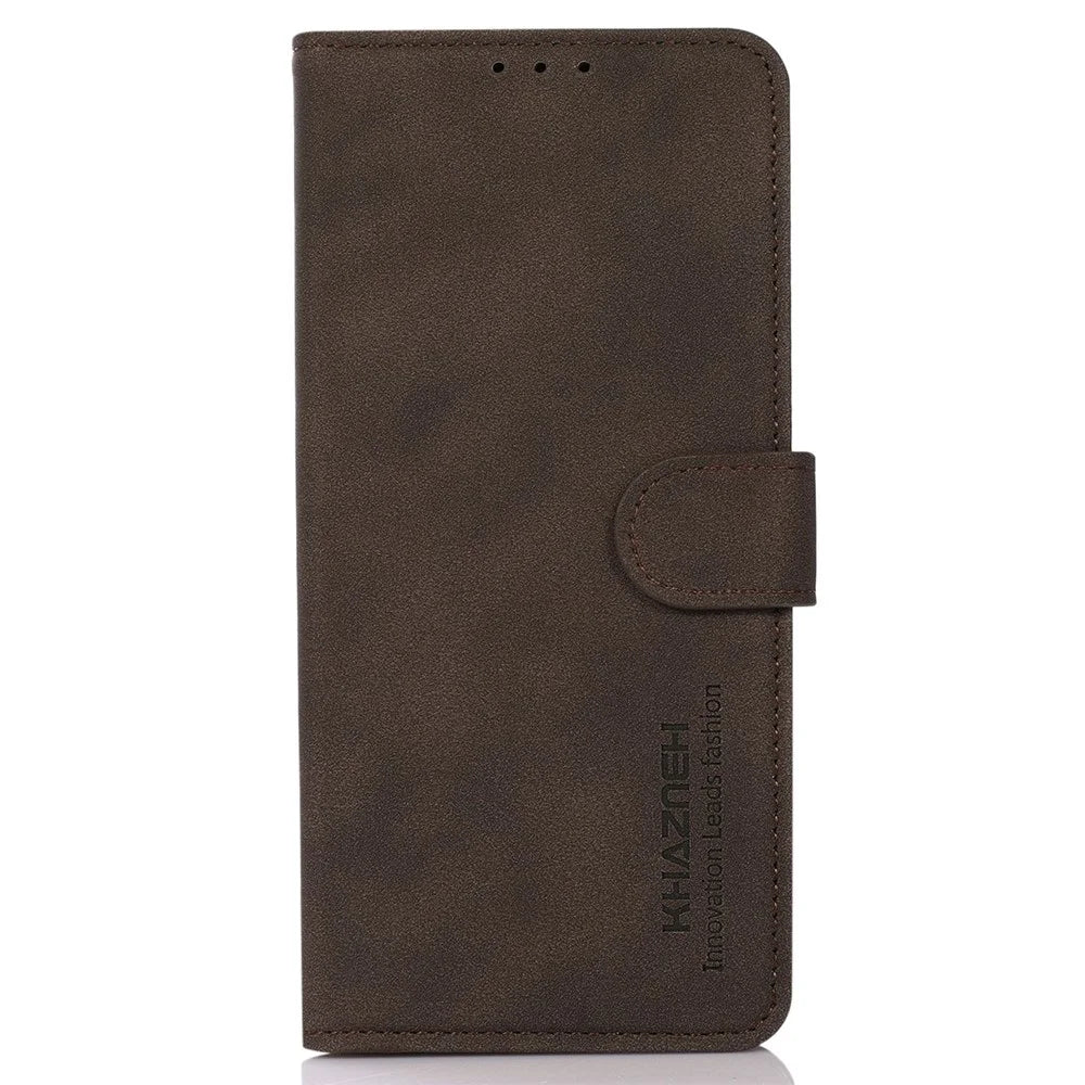 KHAZNEH For iPhone 14 Pro 6.1 inch Flip Stand Phone Cover Wallet Shockproof Case Textured PU Leather Magnetic Clasp Protective Cover - Brown - 7