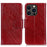 For iPhone 14 Pro 6.1 inch Split Leather Nappa Texture Phone Case with Magnetic Closure Stand Wallet Shockproof Phone Cover - Red - 1