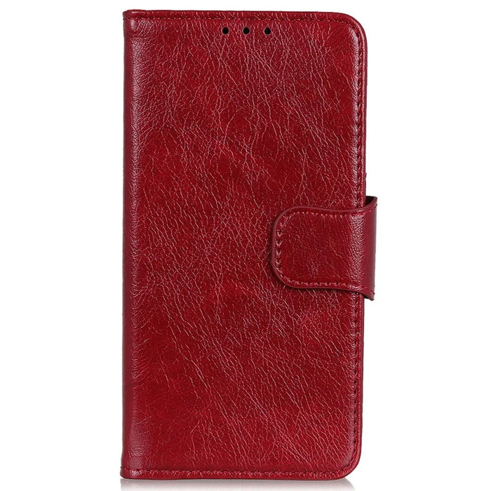 For iPhone 14 Pro 6.1 inch Split Leather Nappa Texture Phone Case with Magnetic Closure Stand Wallet Shockproof Phone Cover - Red - 6
