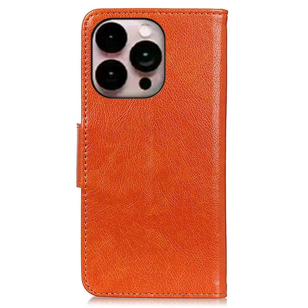 For iPhone 14 Pro Max 6.7 inch Protective Phone Cover with Card Slots Split Leather Nappa Texture Case Magnetic Closure Stand Wallet Phone Shell - Orange - 6