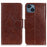Split Leather Nappa Texture Phone Case for iPhone 14 6.1 inch, Magnetic Closure Stand Wallet Anti-drop Phone Cover Shockproof Mobile Phone Shell - Brown - 1
