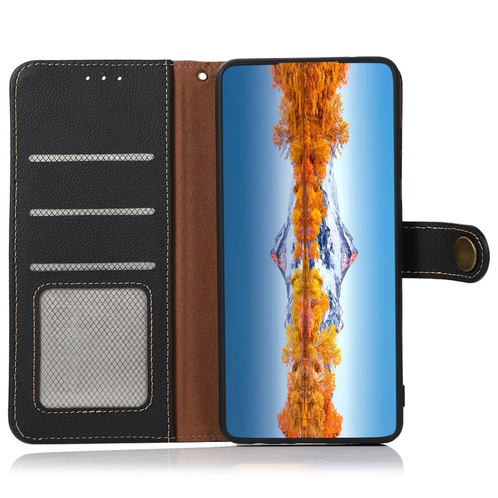 KHAZNEH For iPhone 14 Pro 6.1 inch Genuine Leather RFID Blocking Flip Magnetic Wallet Case Stand Shockproof Flip Folio Book Phone Cover - Black - 3