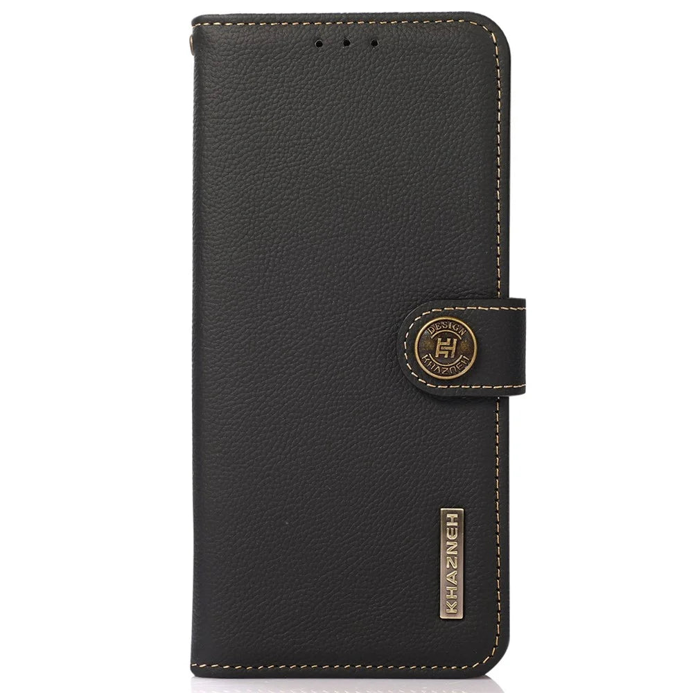 KHAZNEH For iPhone 14 Pro 6.1 inch Genuine Leather RFID Blocking Flip Magnetic Wallet Case Stand Shockproof Flip Folio Book Phone Cover - Black - 7