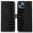 Crocodile Texture Phone Case for iPhone 14 6.1 inch, Genuine Cowhide Leather RFID Blocking Stand Wallet Cover - Black - 1