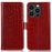 Crocodile Texture Phone Case for iPhone 14 Pro 6.1 inch, Genuine Cowhide Leather Magnetic Clasp RFID Blocking Shell with Stand Wallet - Red - 1