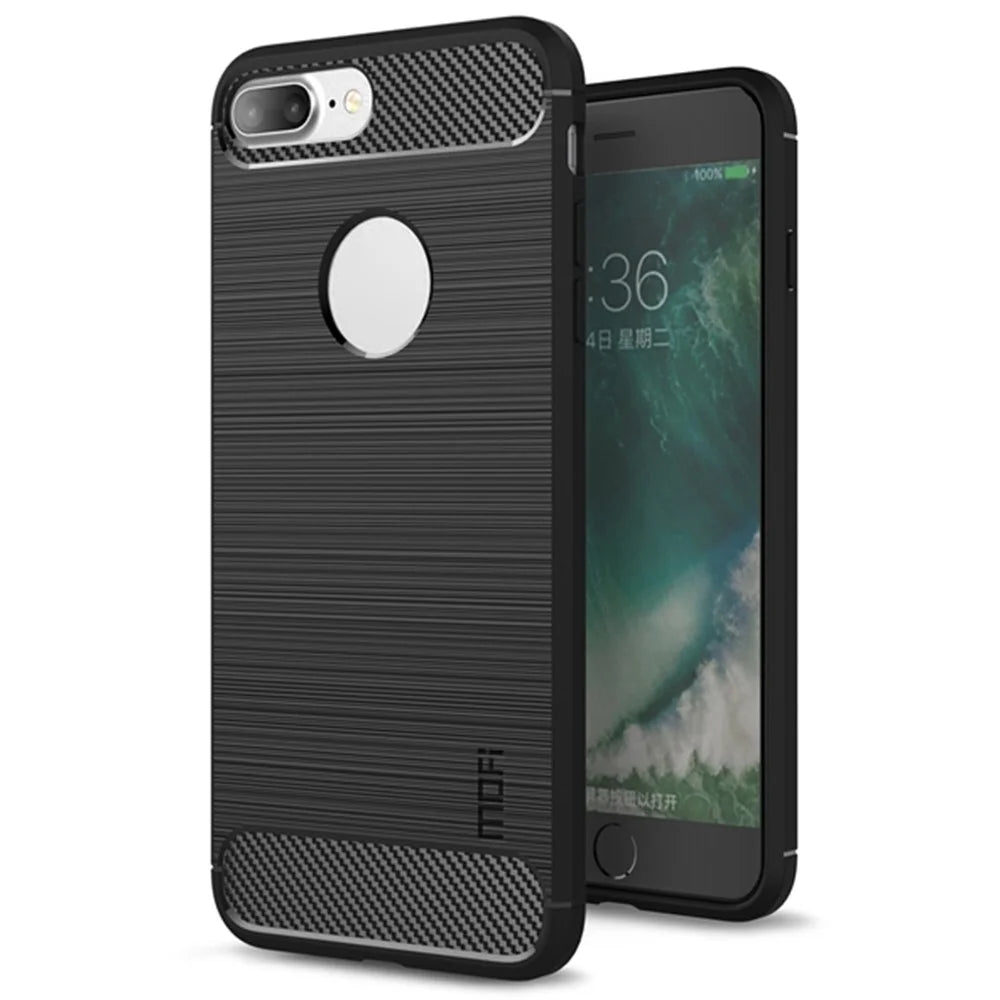 MOFI For iPhone 7 Plus 5.5 inch/8 Plus 5.5 inch Carbon Fiber Texture Brushed TPU Case Scratch-resistant Mobile Phone Cover - Black - 1