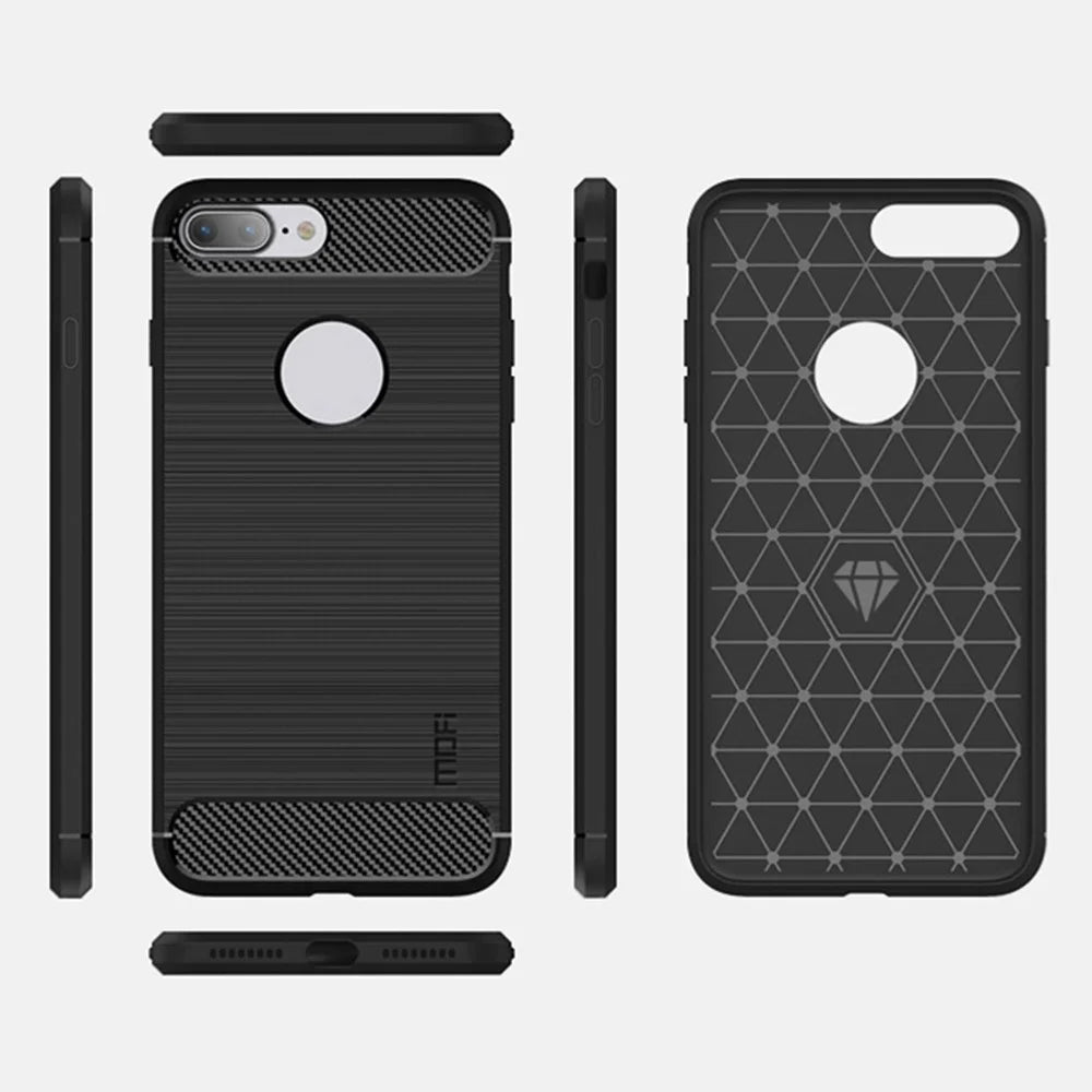 MOFI For iPhone 7 Plus 5.5 inch/8 Plus 5.5 inch Carbon Fiber Texture Brushed TPU Case Scratch-resistant Mobile Phone Cover - Black - 5