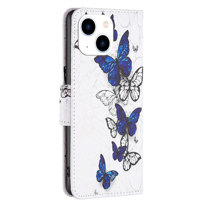 For iPhone 14 Leather Case Pattern Printing Wallet Stand Flip Mobile Cover - Butterflies - 7