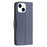 For iPhone 14 Wallet Case Litchi Texture Flip Leather Mobile Cover Stand with Strap - Dark Blue - 7