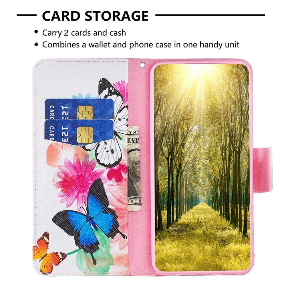 For iPhone 14 Phone Case Pattern Printing PU Leather Wallet Stand Cover - Two Butterflies - 3
