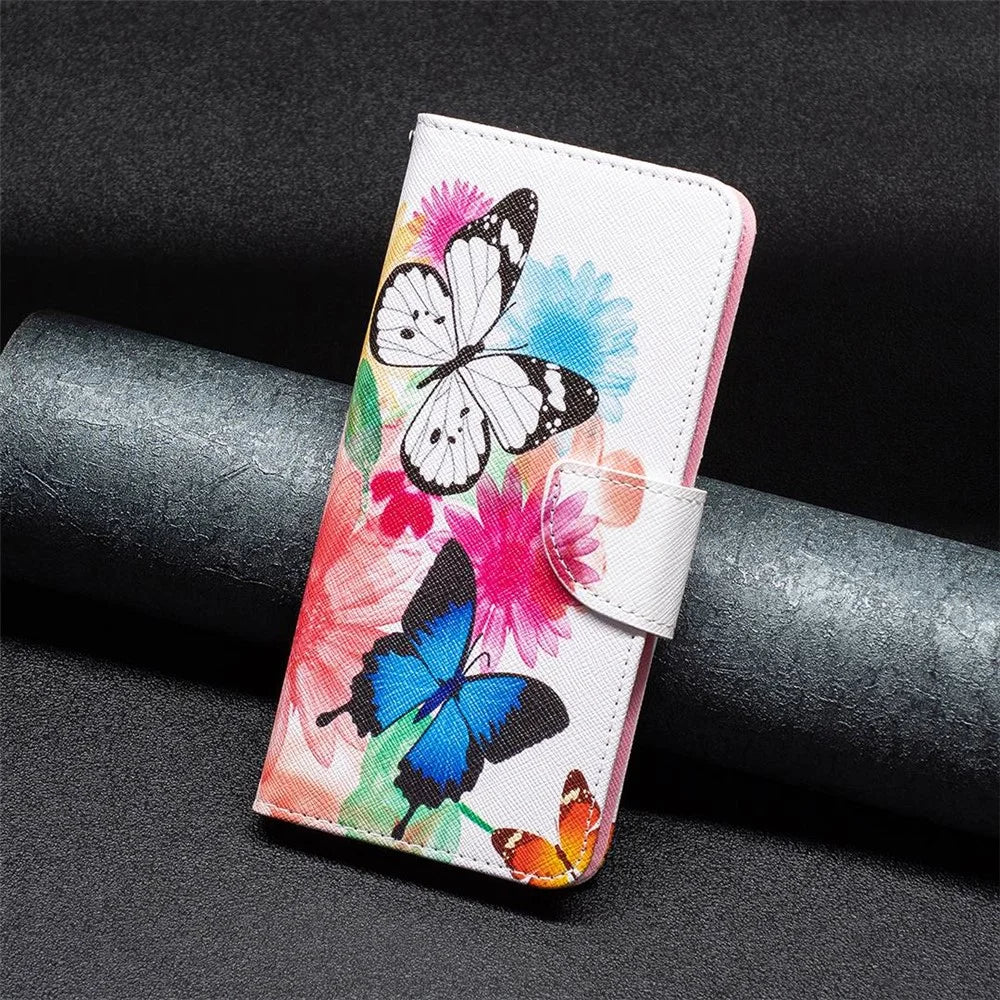 For iPhone 14 Phone Case Pattern Printing PU Leather Wallet Stand Cover - Two Butterflies - 4
