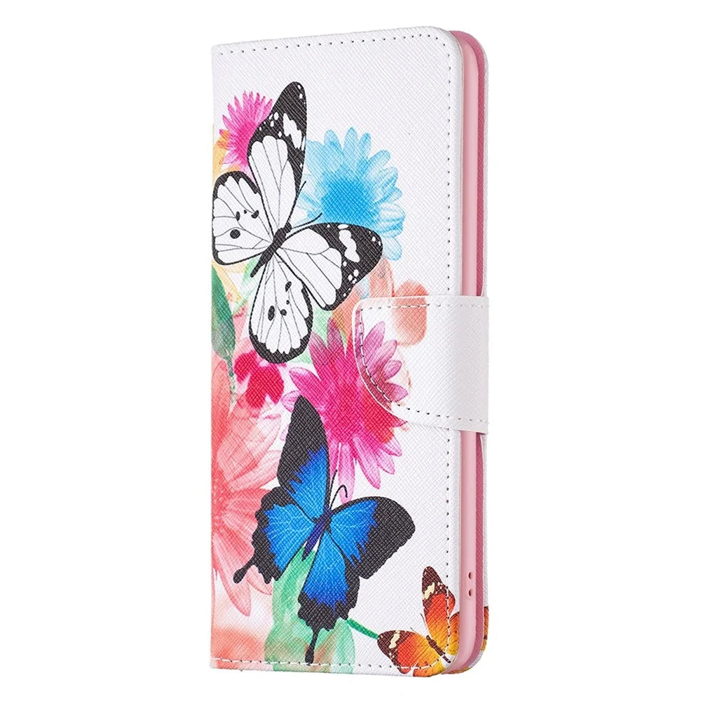 For iPhone 14 Phone Case Pattern Printing PU Leather Wallet Stand Cover - Two Butterflies - 6