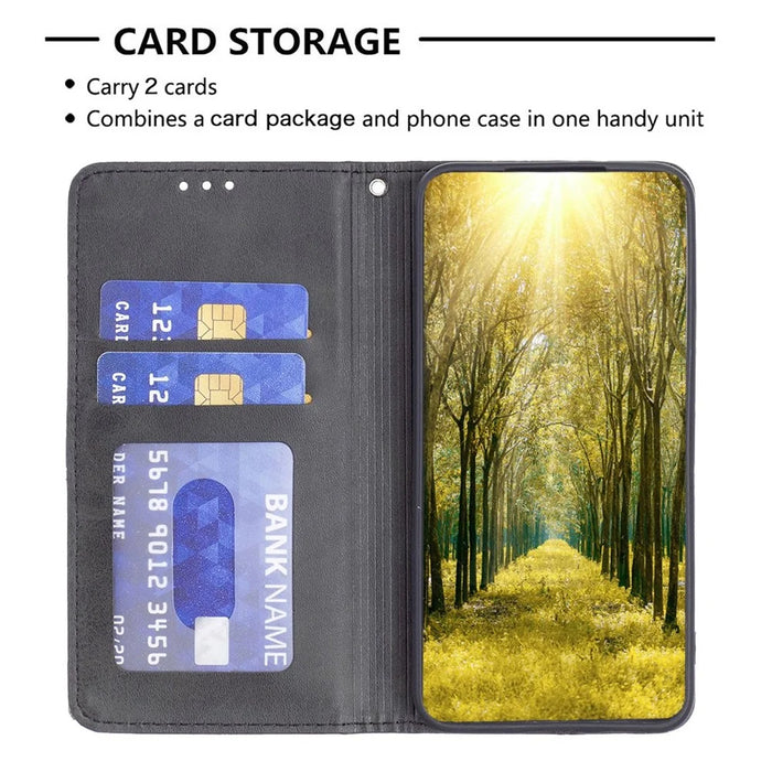 For iPhone 14 Leather Case with Card Holder Imprinting Pattern Phone Stand Cover - Black - 3
