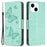 For iPhone 14 Wallet Case Imprinted Butterflies Leather Phone Cover with Strap - Green - 1