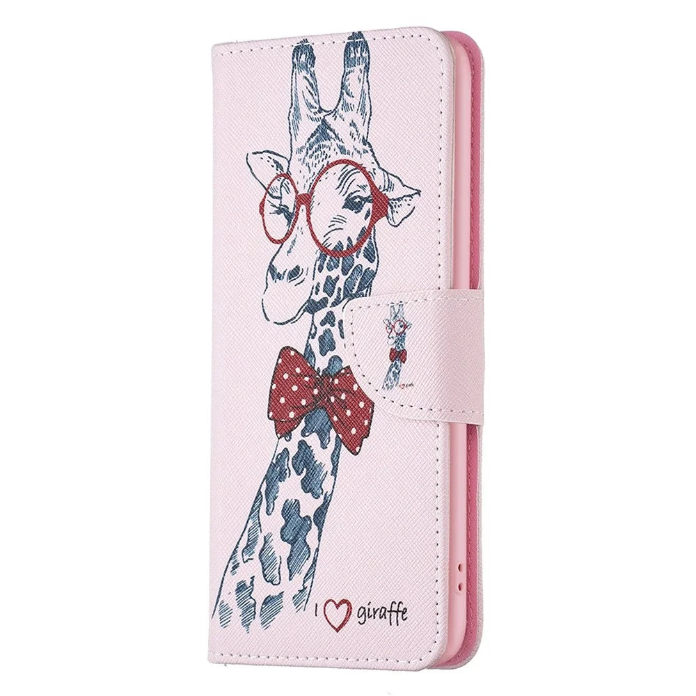 For iPhone 14 Pro Phone Case Pattern Printing PU Leather Wallet Stand Cover - Giraffe - 6