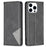 For iPhone 14 Pro Leather Case with Card Holder Imprinting Pattern Phone Stand Cover - Black - 1
