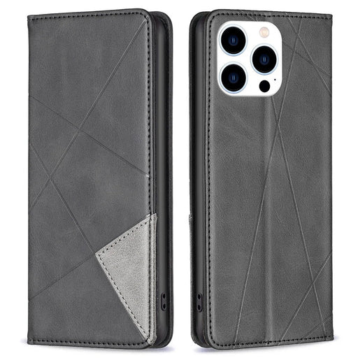 For iPhone 14 Pro Leather Case with Card Holder Imprinting Pattern Phone Stand Cover - Black - 1