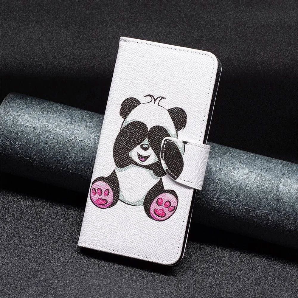 For iPhone 14 Pro Leather Case Pattern Printing Wallet Stand Flip Mobile Cover - Panda - 4