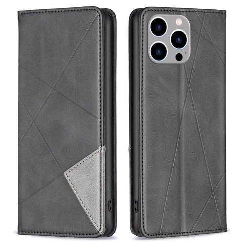 For iPhone 14 Pro Leather Case with Card Holder Imprinting Pattern Phone Stand Cover - Black - 1