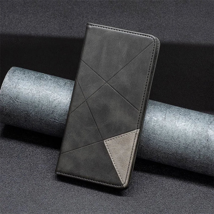 For iPhone 14 Pro Leather Case with Card Holder Imprinting Pattern Phone Stand Cover - Black - 5