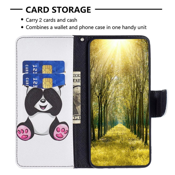 For iPhone 14 Pro Max Leather Case Pattern Printing Wallet Stand Flip Mobile Cover - Panda - 3