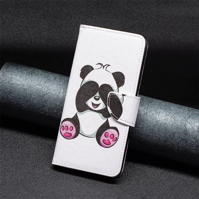 For iPhone 14 Pro Max Leather Case Pattern Printing Wallet Stand Flip Mobile Cover - Panda - 4