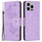For iPhone 14 Pro Max Wallet Case Imprinted Butterflies Leather Phone Cover with Strap - Purple - 1