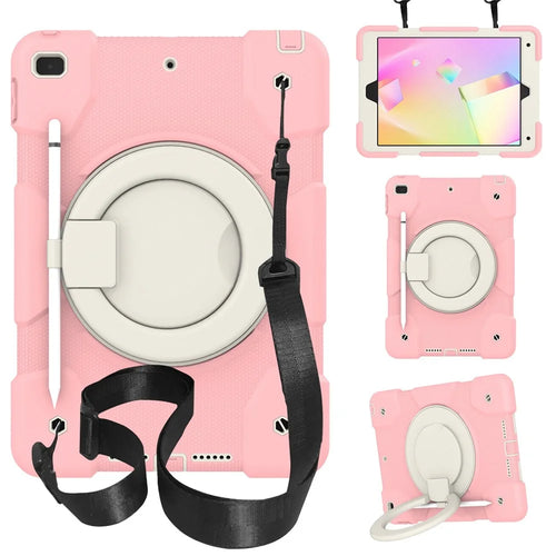 For iPad 10.2 (2021)/(2019)/(2020) Anti-fall Protective Case Shockproof Tablet Cover Lightweight Scratch Resistant Case with Kickstand/Shoulder Strap - Sakura Pink - 1