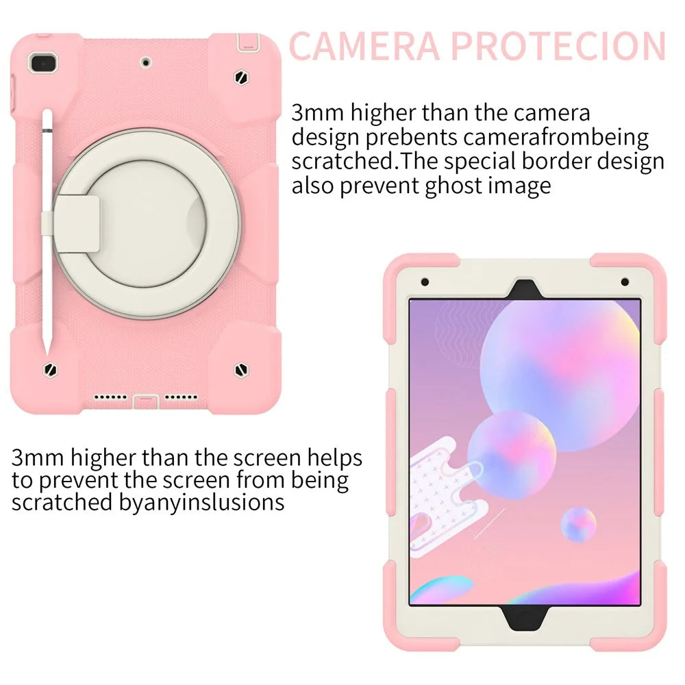 For iPad 10.2 (2021)/(2019)/(2020) Anti-fall Protective Case Shockproof Tablet Cover Lightweight Scratch Resistant Case with Kickstand/Shoulder Strap - Sakura Pink - 4