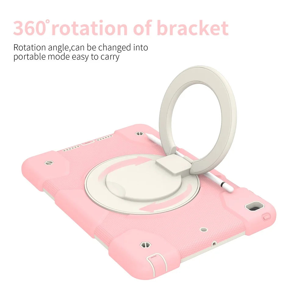 For iPad 10.2 (2021)/(2019)/(2020) Anti-fall Protective Case Shockproof Tablet Cover Lightweight Scratch Resistant Case with Kickstand/Shoulder Strap - Sakura Pink - 5
