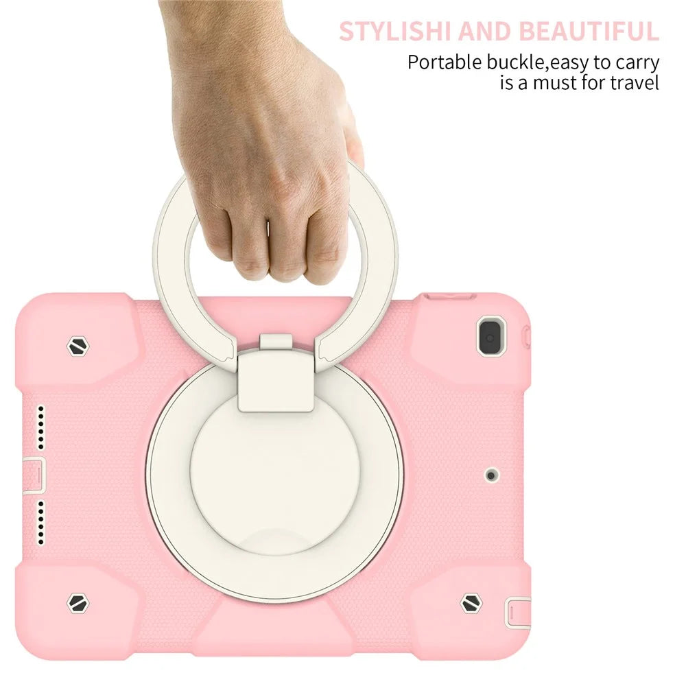 For iPad 10.2 (2021)/(2019)/(2020) Anti-fall Protective Case Shockproof Tablet Cover Lightweight Scratch Resistant Case with Kickstand/Shoulder Strap - Sakura Pink - 7