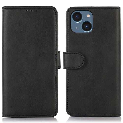 For iPhone 14 6.1 inch Shockproof Phone Cover Textured PU Leather Stand Wallet Scratch Resistant Mobile Phone Case Magnetic Design Protective Shell - Black - 1