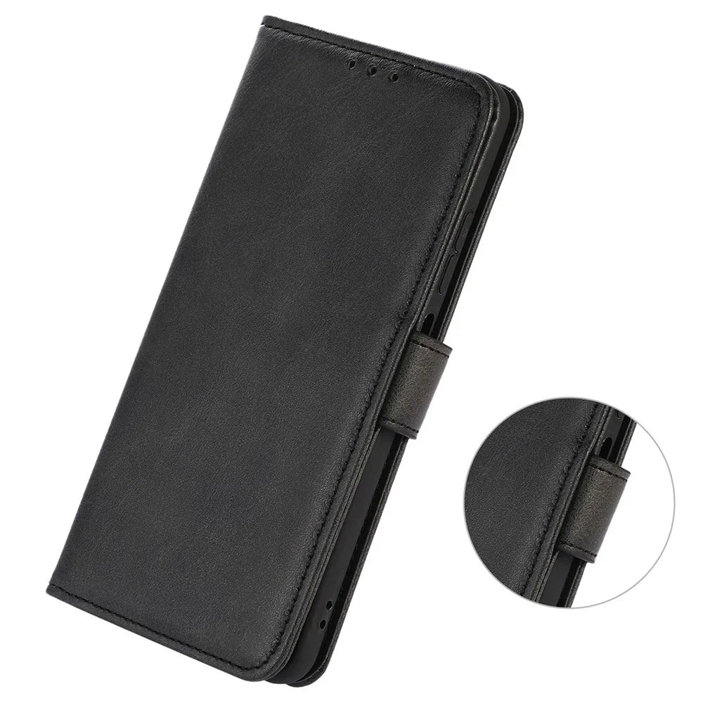 For iPhone 14 6.1 inch Shockproof Phone Cover Textured PU Leather Stand Wallet Scratch Resistant Mobile Phone Case Magnetic Design Protective Shell - Black - 5