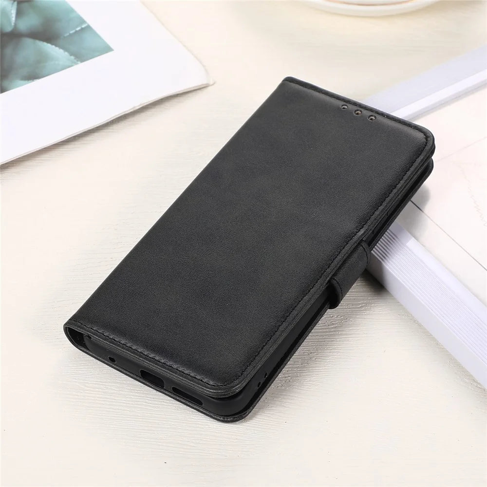 For iPhone 14 6.1 inch Shockproof Phone Cover Textured PU Leather Stand Wallet Scratch Resistant Mobile Phone Case Magnetic Design Protective Shell - Black - 6