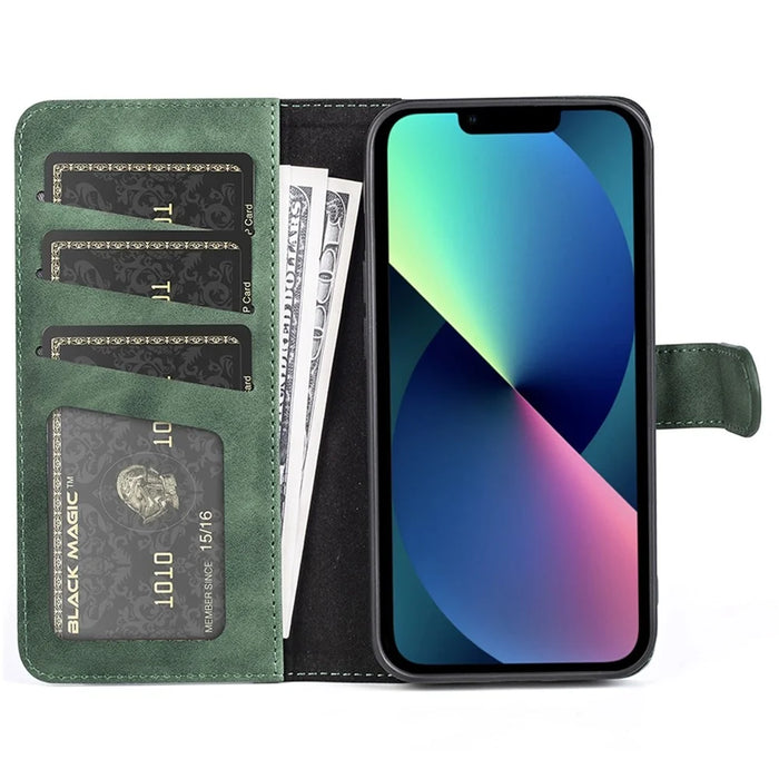 Phone Protective Cover Leather Case for iPhone 13 6.1 inch, Color Splicing Stand Wallet Function Smartphone Shell - Green - 2