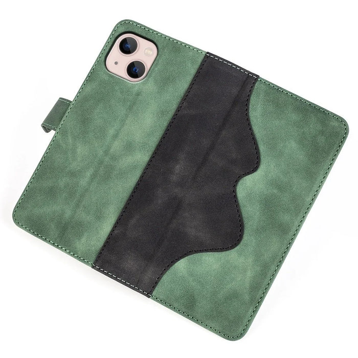 Phone Protective Cover Leather Case for iPhone 13 6.1 inch, Color Splicing Stand Wallet Function Smartphone Shell - Green - 4