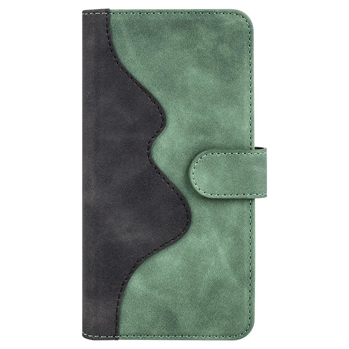 Phone Protective Cover Leather Case for iPhone 13 6.1 inch, Color Splicing Stand Wallet Function Smartphone Shell - Green - 6