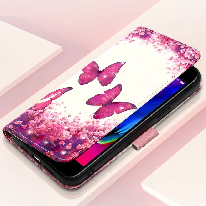 For iPhone SE (2020) / SE (2022) / 7 / 8 Leather Case 3D Pattern Printing Wallet Stand Mobile Cover with Strap - Rose Butterflies - 4
