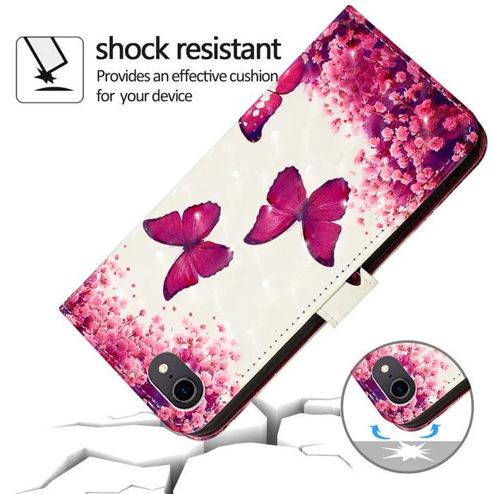 For iPhone SE (2020) / SE (2022) / 7 / 8 Leather Case 3D Pattern Printing Wallet Stand Mobile Cover with Strap - Rose Butterflies - 7