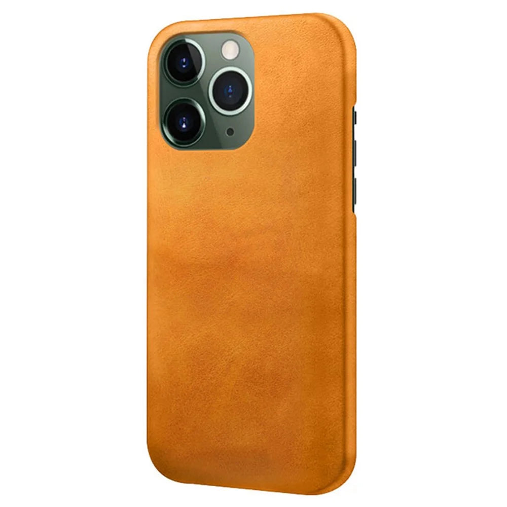 For iPhone 14 Pro Max 6.7 inch Slim Phone Protector Shockproof Textured PU Leather Coated PC Cell Phone Case - Orange - 1