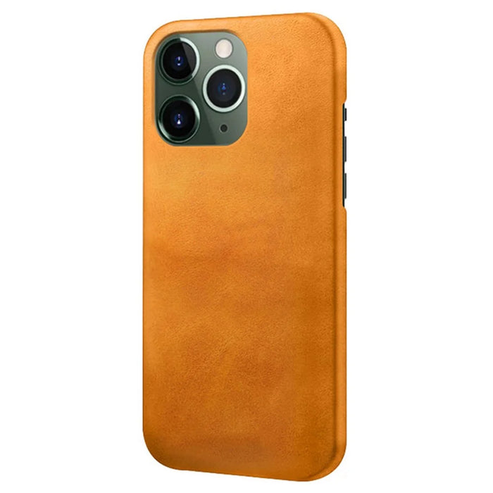 For iPhone 14 Pro Max 6.7 inch Slim Phone Protector Shockproof Textured PU Leather Coated PC Cell Phone Case - Orange - 1