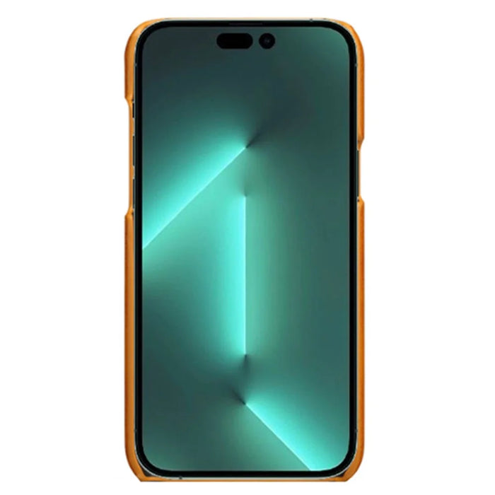 For iPhone 14 Pro Max 6.7 inch Slim Phone Protector Shockproof Textured PU Leather Coated PC Cell Phone Case - Orange - 2
