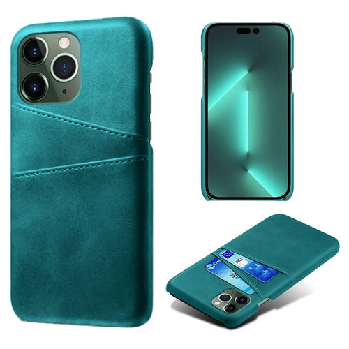 Phone Case for iPhone 14 Pro Max 6.7 inch Two Card Slots Scratch-resistant Drop-proof PU Leather Coated Hard PC Cover - Green - 1