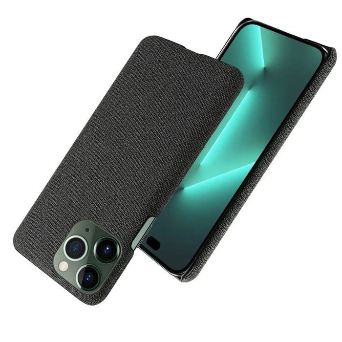 For iPhone 14 Pro Max 6.7 inch Cell Phone Case Shell Solid Color Hard PC+Cloth Phone Cover - Black - 2