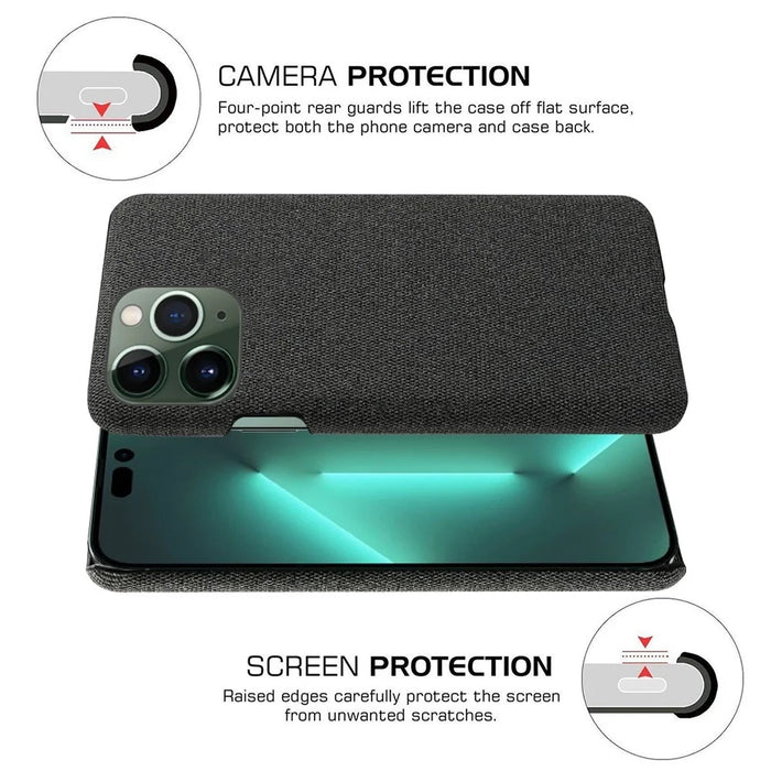 For iPhone 14 Pro Max 6.7 inch Cell Phone Case Shell Solid Color Hard PC+Cloth Phone Cover - Black - 5