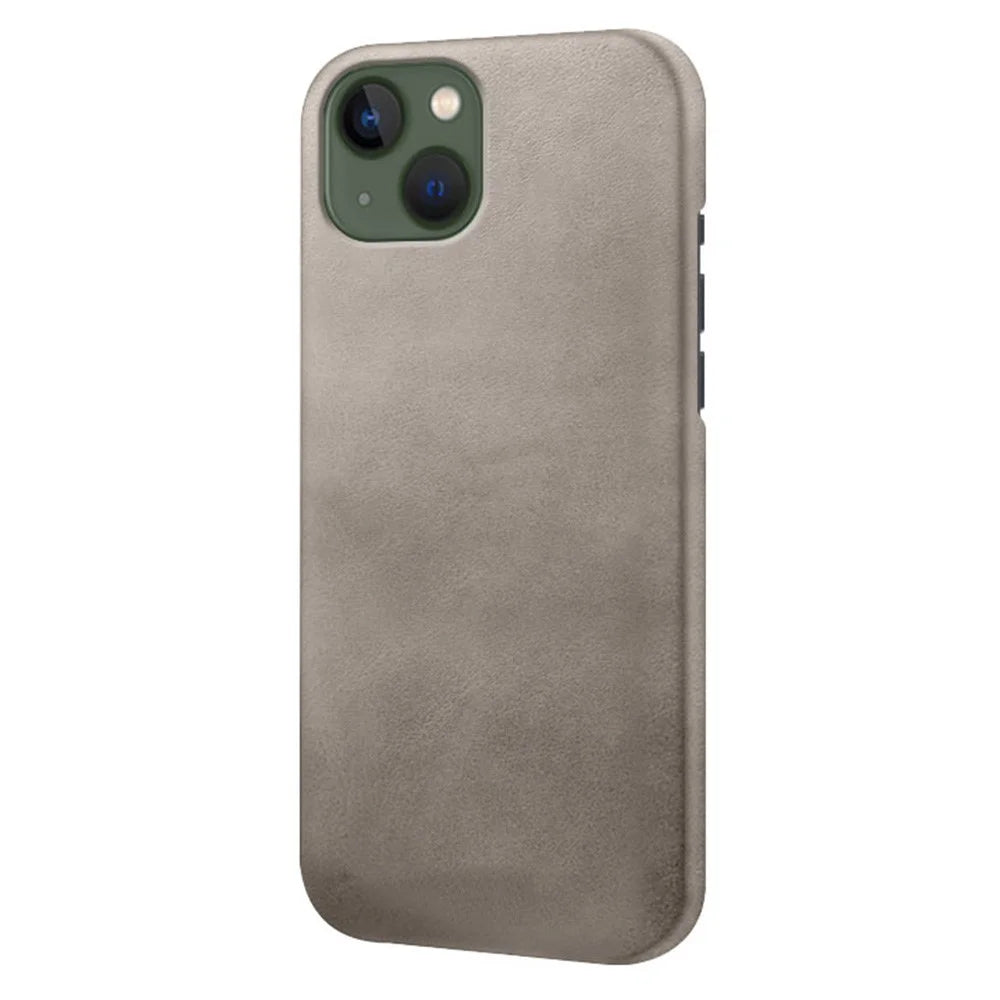 For iPhone 14 Plus 6.7 inch Anti-drop Textured PU Leather Coated PC Scratch-resistant Cell Phone Case - Grey - 1