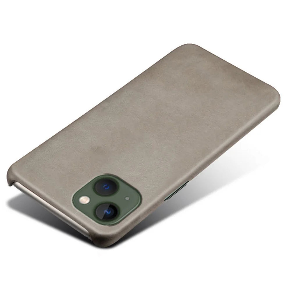 For iPhone 14 Plus 6.7 inch Anti-drop Textured PU Leather Coated PC Scratch-resistant Cell Phone Case - Grey - 3