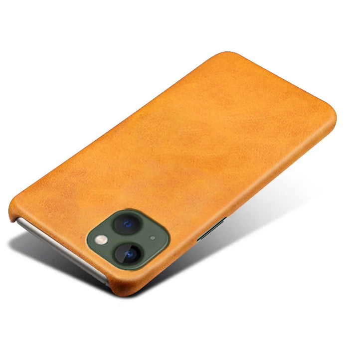 For iPhone 14 6.1 inch Protective Cover Textured PU Leather Coated PC Shockproof Mobile Phone Case - Orange - 3