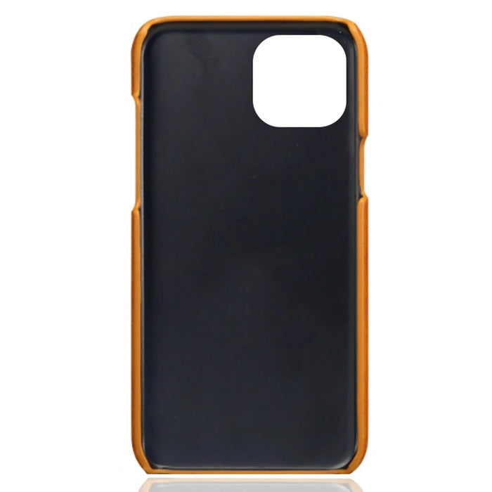 Drop-proof Phone Case for iPhone 14 Plus 6.7 inch, PU Leather Coated Hard PC Phone Shell with Dual Card Slots - Orange - 5