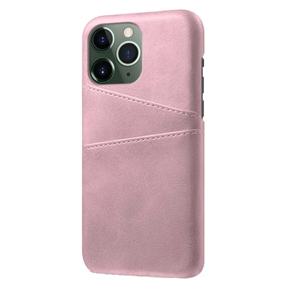 Mobile Phone Case for iPhone 14 Pro 6.1 inch, PU Leather Coated Hard PC Shockproof Dual Card Slots Shell - Rose Gold - 2